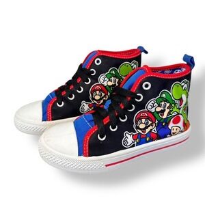 Boys Size 12 Super Mario Luigi Bowser High Top Lace Up Sneakers Nintendo